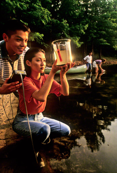 students with water