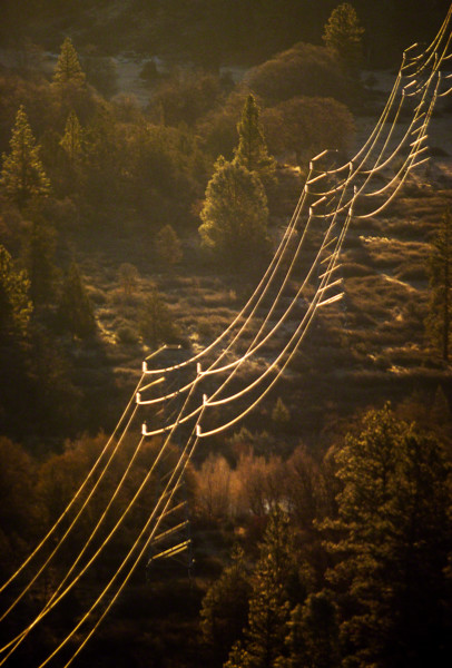 power lines running uphill in California