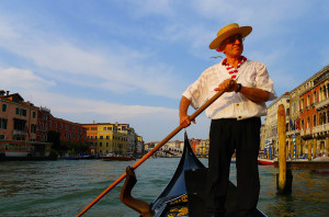 While on a sunset romantic cruise in Venice.